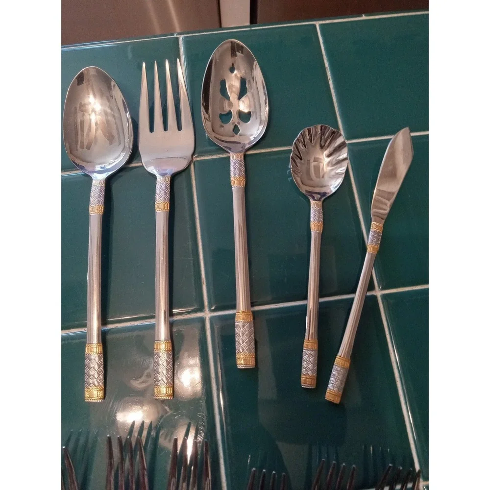 Wallace Golden Aegean‎ Weave Stainless 60+pc set 18/10 Missing One Fork. Butter